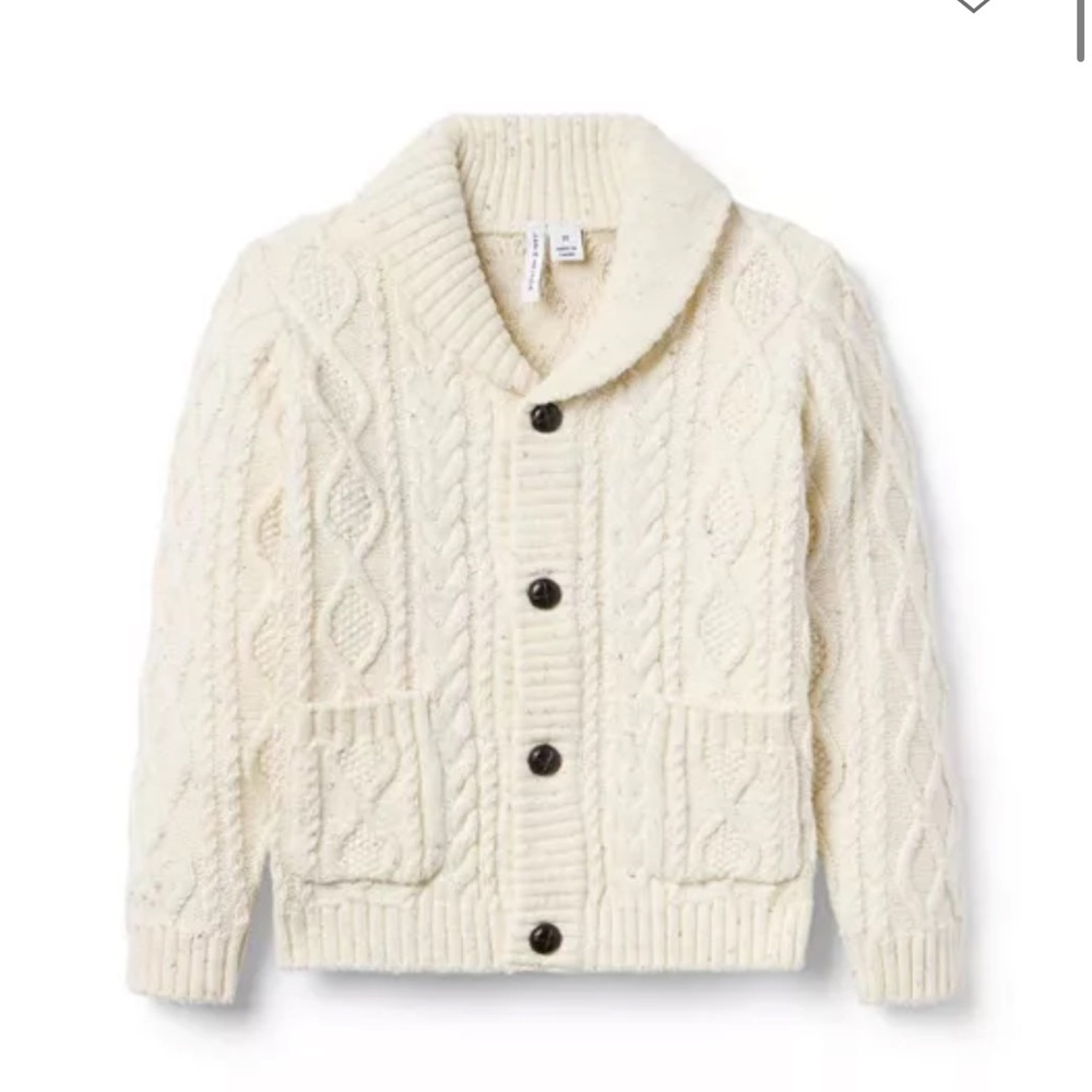 Janie and Jack Cream Cable-Knit Shawl Collar Cardigan